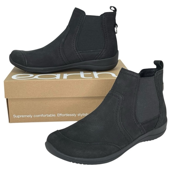 Earth Shoes - Earth Faine Black Nubuck Leather Womens Booties Size 9M